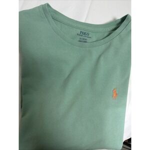Polo Ralph Lauren Men's Cotton T-Shirt Green - Orange Pony Long Sleeve Cotton M